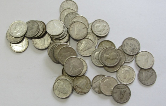 50 SILVER CANADA DIMES WITH EARLY DATES