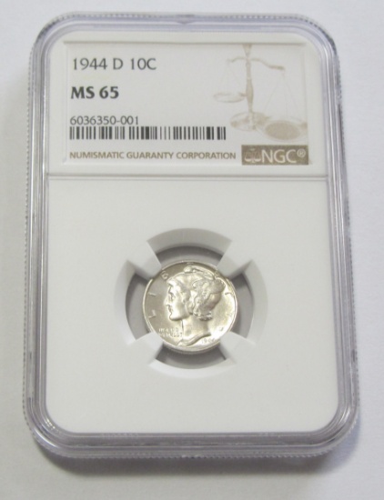 1944-D MERCURY DIME NGC 65