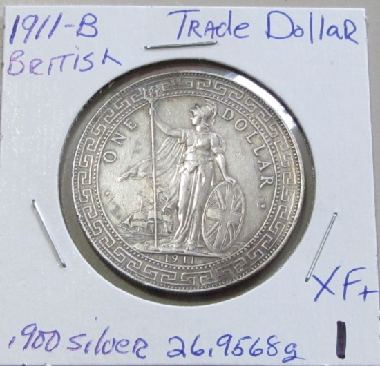 TOUGH 1911-B SILVER BRITISH TRADE DOLLAR