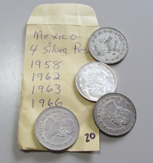 1958 1962 1963 1966 SILVER MEXICO PESO LOT
