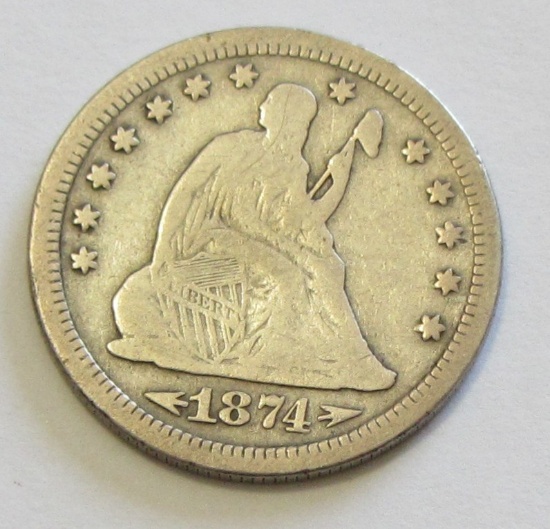 1874-S SEATED QUARTER TOUGHER DATE