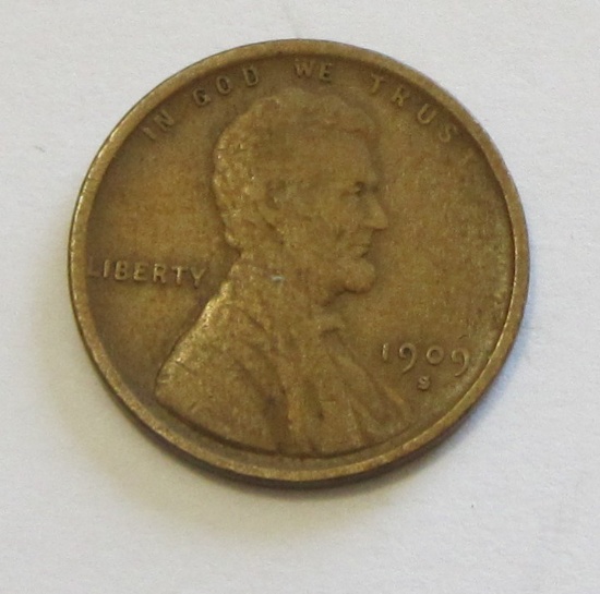 KEY DATE 1909-S WHEAT CENT SOLID MID GRADE
