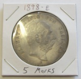 1898-E SILVER 5 MARK LARGE COIN GERMANY