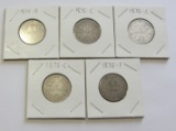 LOT OF 5 SILVER 1875-C AND F 1 MARK GERMAN