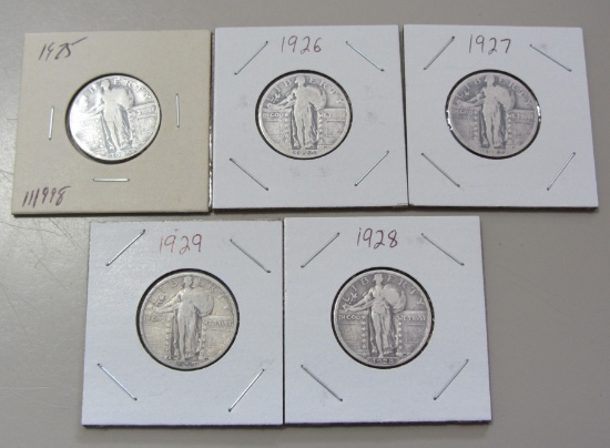 LOT OF 5 STANDING LIBERTY QUARTERS 1925 TO 1929