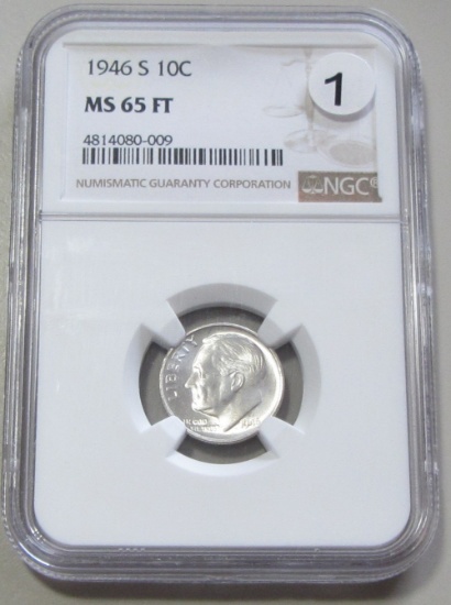 STUNNING 1946 S SILVER DIME NGC 65 FT FULL TORCH