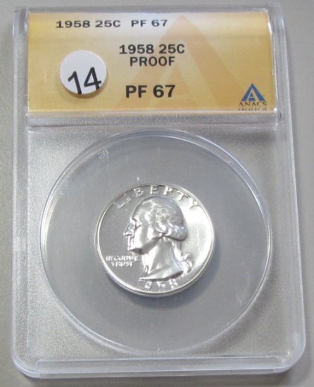 1958 QUARTER ANACS PROOF 67