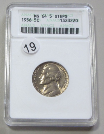 1956 NICKEL ANACS 5 STEPS 64