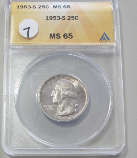 1953-S QUARTER ANACS 65