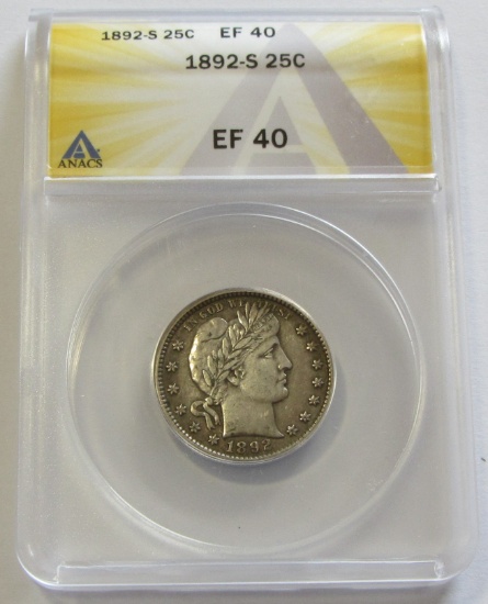 1892-S BARBER QUARTER ANACS 40