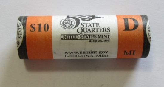 $10 BANK QUARTER ROLL D MINT MICHIGAN