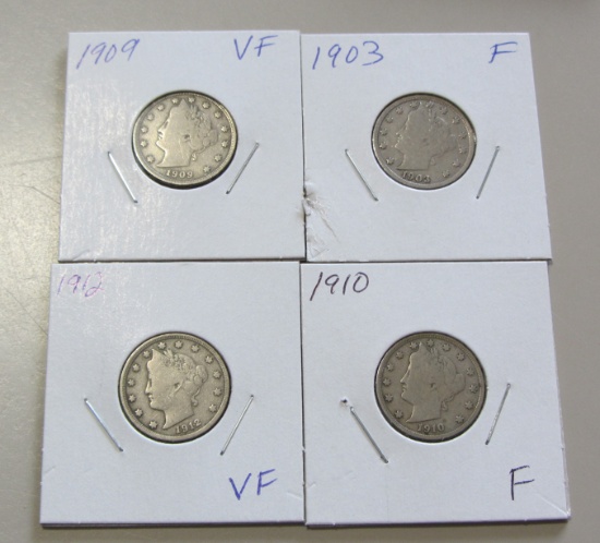 1909 1903 1912 1910 V NICKEL LOT