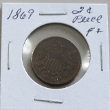 1869 2 Cent Piece F+