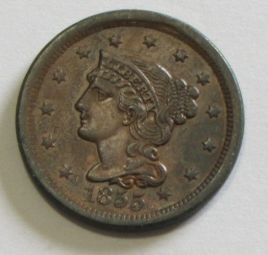 STUNNING 1855 BRAIDED HAIR LARGE CENT