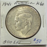 1941 Silver Romania 500 Lei