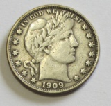 1909 BARBER HALF SOLID MID GRADE