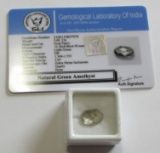 3.60 Cts Natural Green Amethyst. Oval fancy. GLI certified