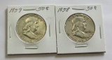 Lot of 2 - 1958 & 1959 Franklin Half Dollar