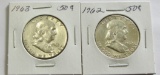 Lot of 2 - 1962 & 1963 Franklin Half Dollar