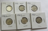 Lot of 6 - (3) 1946 & (3) 1946-D Silver Roosevelt Dime