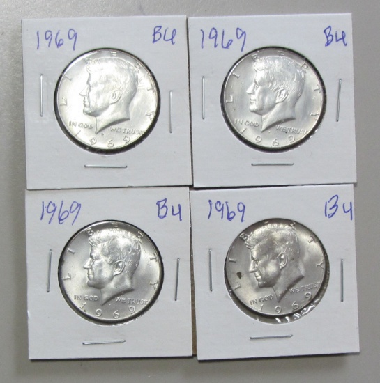 LOT OF 4 1969 40% SILVER KENNEDY HALF