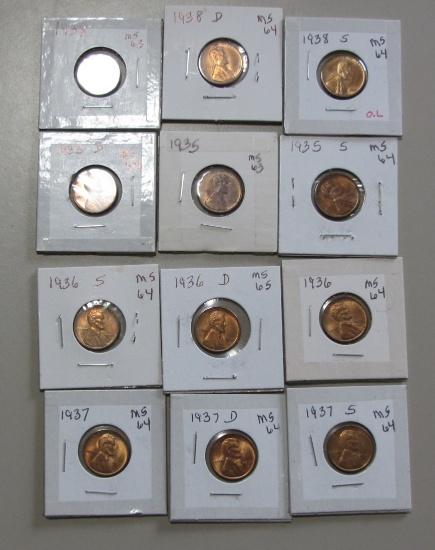 12 UNCIRCULATED WHEAT CENTS FROM 1930s WITH MINT MARKS
