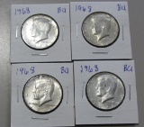 LOT OF 4 1968 KENNEDY SILVER HALF 40%