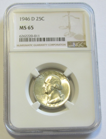 1946-D GEM QUARTER NGC MS 65