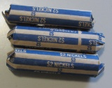 3 Rolls of 40 - Mixed Dates 1960s Jefferson Nickel Circulated
