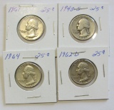Lot of 4 - 1943-S, 1961, 1962-D & 1964 Washington Silver Quarter