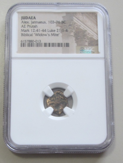 JUDAEA ANCIENT 103-76 BC NGC WIDOWS MITE