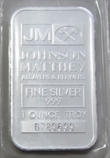 JM JOHNSON MATTHEY SILVER BAR 1 OUNCE .999 FINE