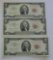 Lot of 3 - 1963 $2 Red Seal - Fancy Serial Numbers - UNC