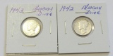 Lot of 2 - 1942 & 1943 Mercury Dime BU