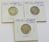 Lot of 3 - 1920, 1920-D & 1920-S Buffalo Nickel - Better Dates