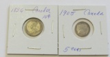 Lot of 2 - Silver Canada 1905 5 Cent & 1936 10 Cent