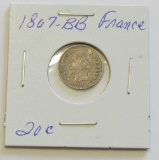 1867-BB Silver France 20 Cent