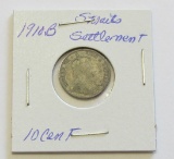 1910B Silver Straits Settlement 10 Cent