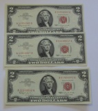 Lot of 3 - 1963 $2 Red Seal - Fancy Serial Numbers - UNC