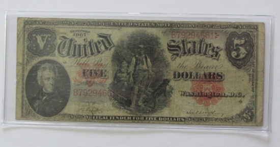 $5 1907 WOOD CHOPPER LEGAL TENDER