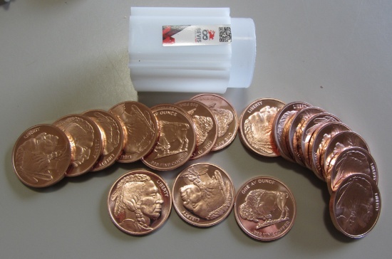 BUFFALO ROLL OF COPPER ROUNDS 20 COINS 1 OUNCE EACH