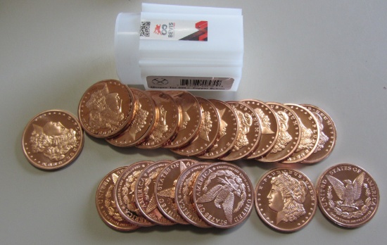 MORGAN ROLL OF COPPER ROUNDS 20 COINS 1 OUNCE EACH