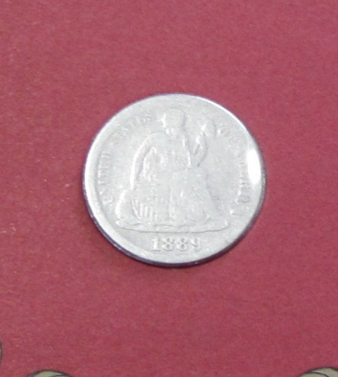 1889 SEATED DIME ON CARD