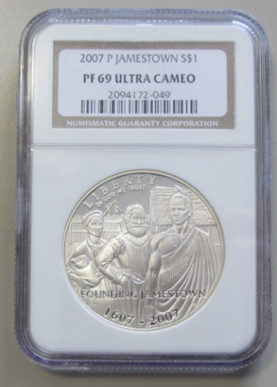 $1 SILVER 2007 JAMESTOWN NGC PROOF 69