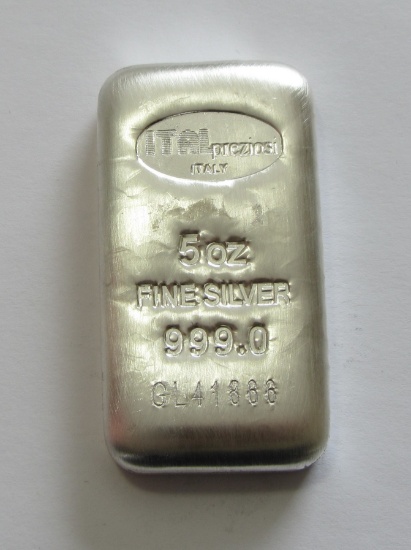 5 OUNCE PURE SILVER BAR .999