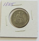 1855 w/Arrows Seated Quarter - VF