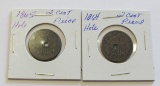 Lot of 2 - 1864 (hole) & 1865 (hole) 2 Cent Piece
