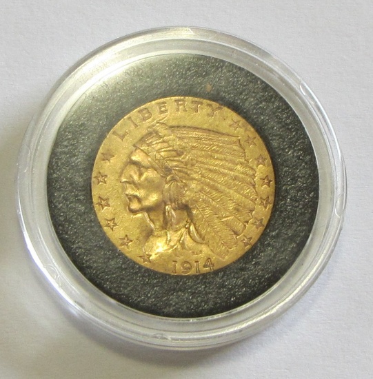 SHARP HIGH GRADE GOLD $2.5 QUARTER INDIAN EAGLE 1914-D