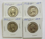 Lot of 4 - 1942-S, 1943-S, 1948-D & 1958-D Silver Washington Quarter