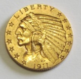 $5 GOLD 1911 HALF EAGLE INDIAN